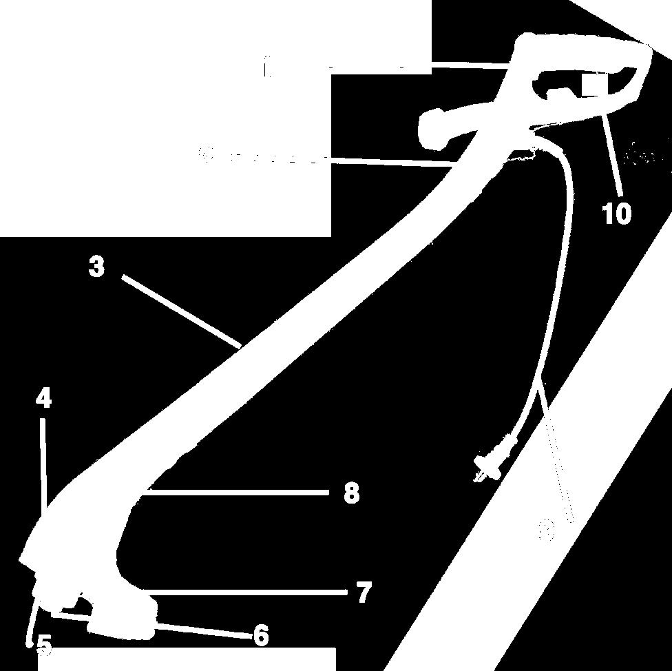 3.2 Elementy przycinarki (budowa przycinarki) 7 1. Włącznik / wyłącznik 2. Główny uchwyt 3. Tuba 4. Wspornik 5.