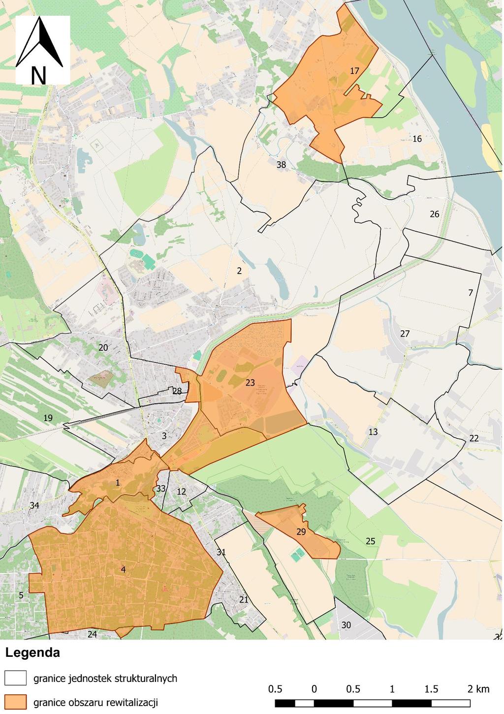 Mapa 2 Granice wyznaczonego obszaru rewitalizacji na terenie Gminy