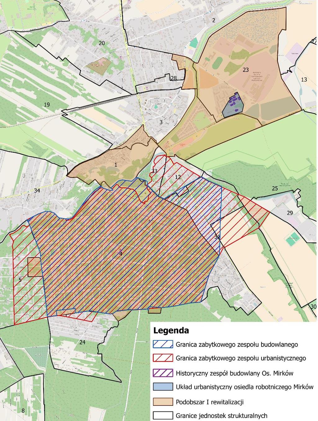 dwudziestolecia międzywojennego oraz typu miejskiego i przemysłowego (Mirków) a także handlowo-usługowego (tereny wzdłuż drogi z Warszawy, rejon Al. Wojska Polskiego).