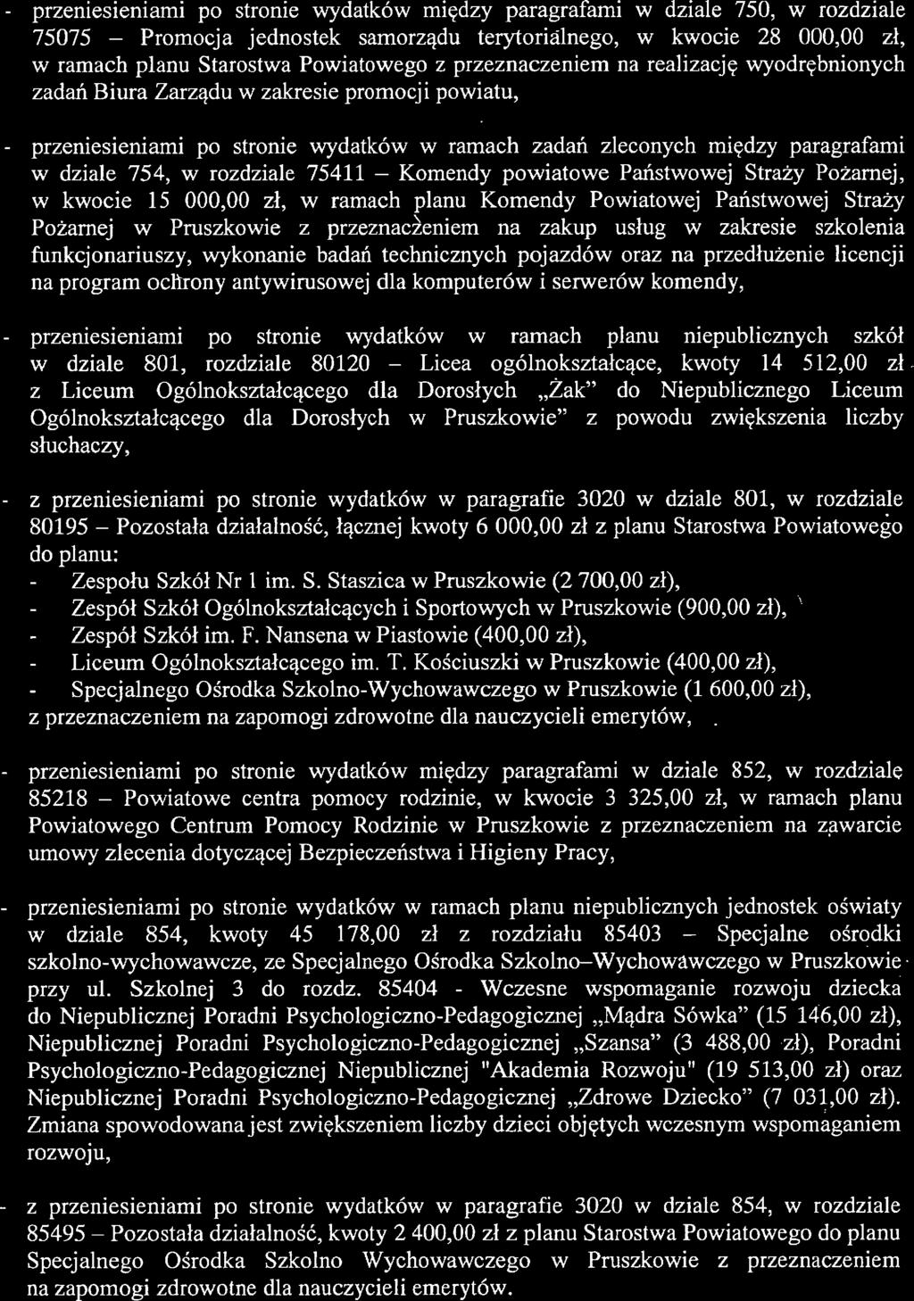 przeniesieniami po stronie wydatków między paragrafami w dziale 750, w rozdziale 75075 -- Promocja jednostek samorządu terytorialnego, w kwocie 28 000,00 zł, w ramach planu Starostwa Powiatowego z