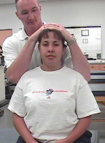 Compression Test Examiner presses down on the crown of the pt s head, looking for apprehension or signs of pain Pt should be either