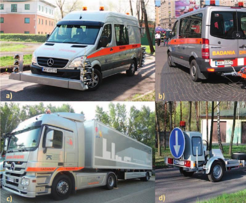Fot. 1. Urządzenia pomiarowe IBDiM: a) SPDE, b) SRT-3, c) TSD, d) FWD inżynierskiej Grupy HELLER w tej dziedzinie.