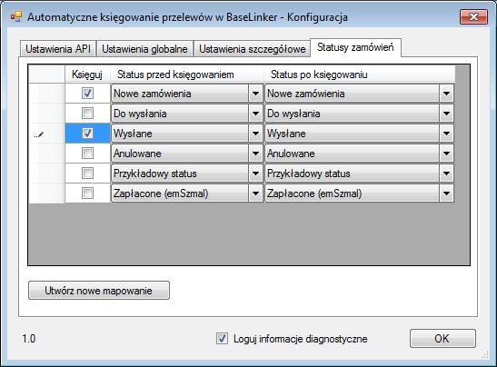 Wybór statusów zamówień do księgowania Uwaga: należy wybrać przynajmniej jeden status do księgowania. Zaleca się zmianę statusu zamówienia po księgowaniu.