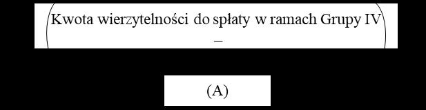 Grupy IV w Dodatkowej Spłacie: gdzie: Kwota wierzytelności do spłaty w ramach Grupy I lub IV to suma wierzytelności do spłaty wynikających z zatwierdzonego spisu wierzytelności Spółki, z