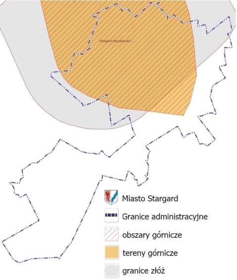 Poniżej przedstawiono w formie graficznej granice złoża w obrębie Gminy Miasto. Rysunek 28. Granice złoża " Szczeciński I" w obrębie Gminy Miasto. Źródło: mstargardszczecinski.e-mapa.