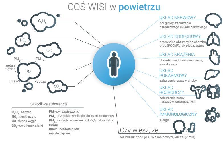 Skutki smogu i niskiej emisji W Polsce z powodu chorób wywołanych zanieczyszczonym