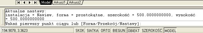 Wstęp: Ważne informacje o pracy z programem CADprofi Linia poleceń W niektórych programach CAD, np. nowszych wersjach AutoCAD istnieje możliwość wyłączenia linii poleceń.