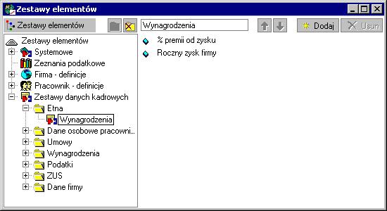 Po wybraniu przycisku Kartoteki, otwieramy Zestawy elementów/zestawy danych kadrowych, a następnie wybieramy przycisk i z menu wybieramy polecenie Nowy katalog, któremu nadajemy nazwę np. Etna.