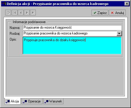 Pracownicy 119 Rys. 5-33 Okno Definicja akcji Zakładka Akcja.