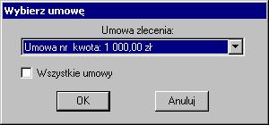 152 Rozdział 7 Rys. 7-4 Wybieranie umowy do wydruku. Po wybraniu umowy klikamy przycisk OK.