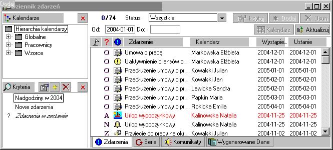 162 Rozdział 8 Zdarzenia można również przeszukiwać pod kątem ich statusu, wybierając z listy Status odpowiednią pozycję: Wszystkie, Oczekujące, Aktywne, Zrealizowane lub Niezrealizowane.