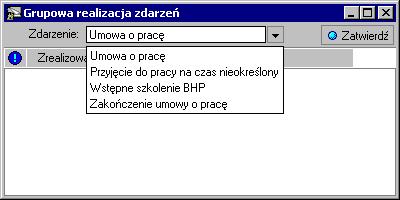 166 Rozdział 8 Zbiorcza realizacja zdarzeń W przypadku konieczności realizacji większej ilości zdarzeń dla grupy pracowników, zalecaną metodą jest zbiorcza realizacja zdarzeń.