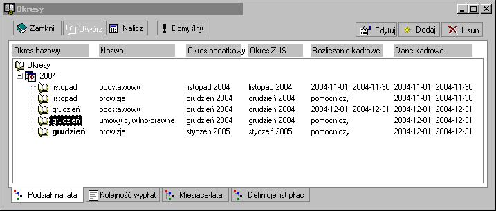 Jeżeli chcielibyśmy rozliczyć w oddzielnych okresach umowy cywilnoprawne dla pracowników fizycznych i umysłowych, należy utworzyć dwa okresy pomocnicze w analogiczny sposób, jak to robiliśmy w