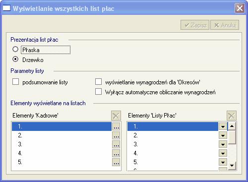 Listy płac 212 Rys. 11-11 Okno Wyświetlanie wszystkich list płac W oknie tym możemy wybrać sposób prezentacji listy płac.