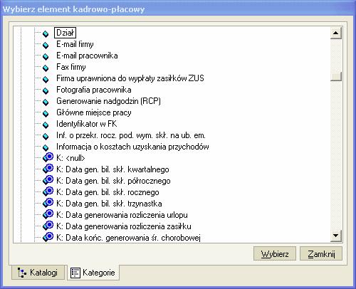 zaznaczamy element kadrowy, który chcemy podpiąć do parametru. Rys.