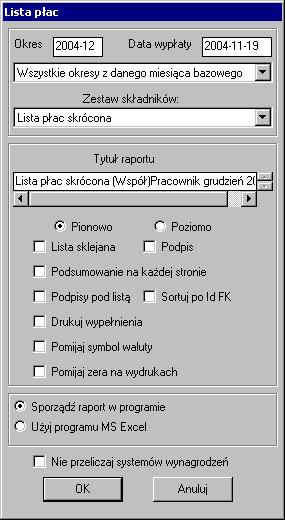 Raporty i zestawienia 289 Pole Rodzaj wydruku określa, czy wydruk skierować bezpośrednio na drukarkę, czy udostępnić podgląd wydruku na ekranie monitora.