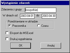 Raporty i zestawienia 301 Rys. 16-22 Okno Wystąpienie zdarzeń.