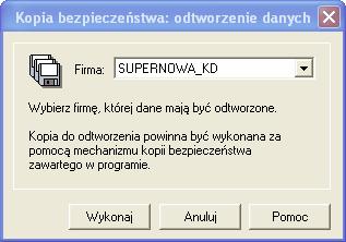 Organizacja zabezpieczania danych 309 Rys. 17-2 Dialog Kopia bezpieczeństwa: odtworzenie danych.