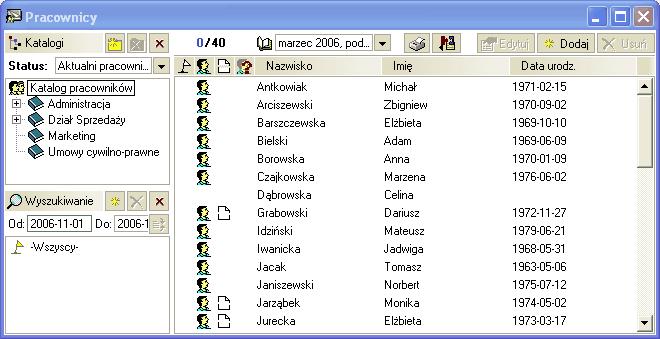 28 Rozdział 2 Rys. 2-3 Przykładowe okno z katalogami i listę elementów.