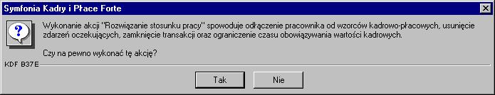 Pracownik 83 Rys. 4-53 Komunikat przy realizacji zdarzenia Rozwiązanie umowy o pracę.