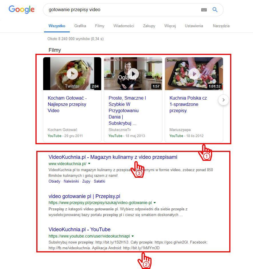 [19/26] Wynik wyszukiwania Rysunek 19. Wynik wyszukiwania wyszukiwarki Google gotowanie przepisy video Przeglądamy wyniki wyszukiwania.