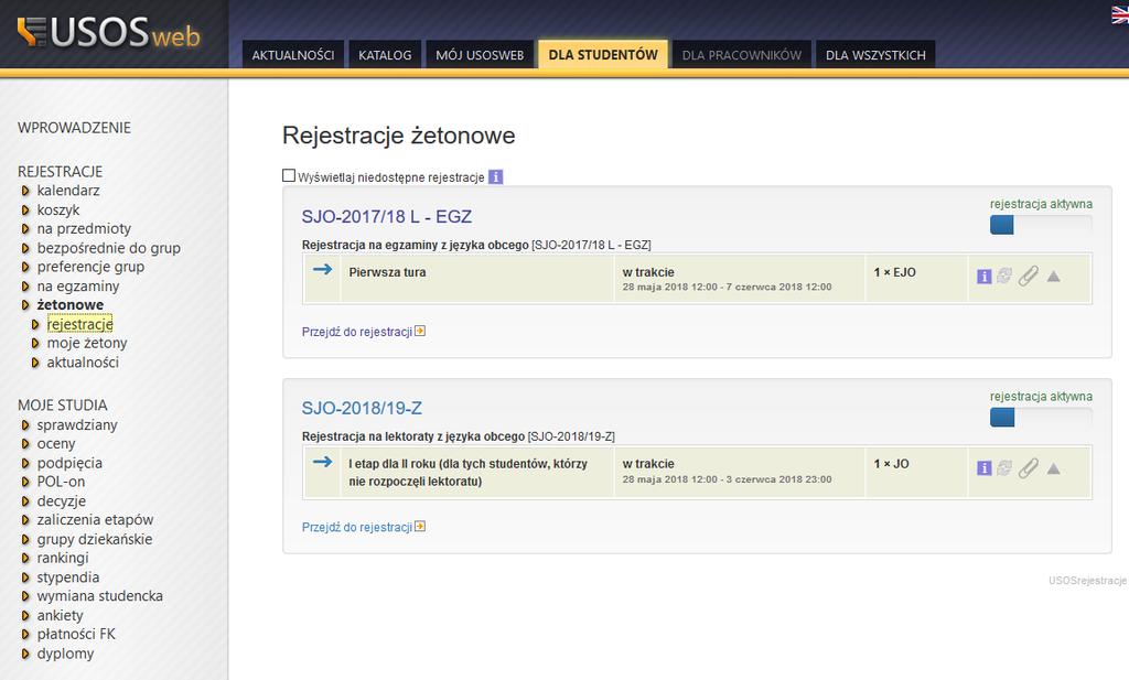 Terminy rejestracji są ogłaszane wcześniej na stronie www.sjo.uni.opole.