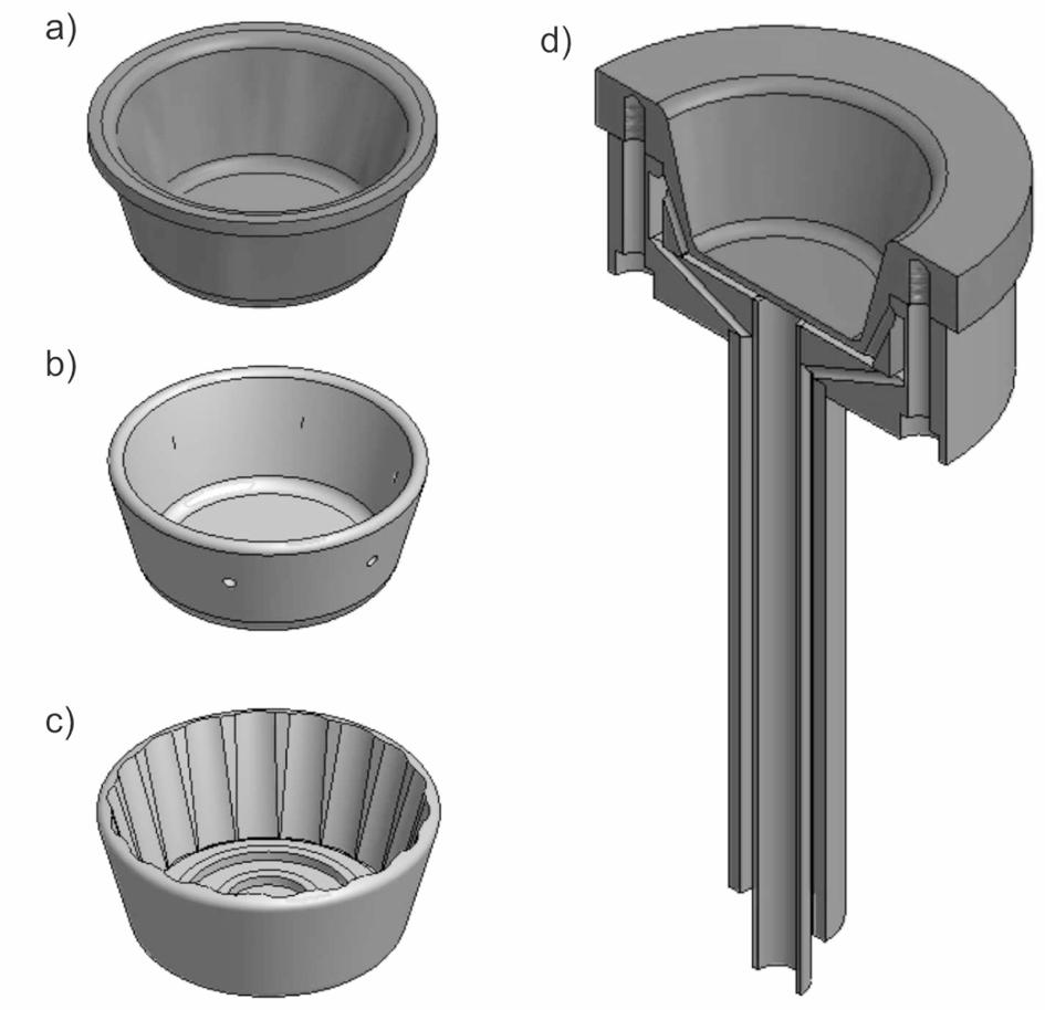 3-2012 PROBLEMY EKSPLOATACJI 231 małą przewodnością cieplną, zaprojektowano tygiel wykonany z materiału ceramicznego (Al 2 O 3, ZrO 2, BN) pokazany na rys. 7b. Dla materiałów trudnotopliwych (np.