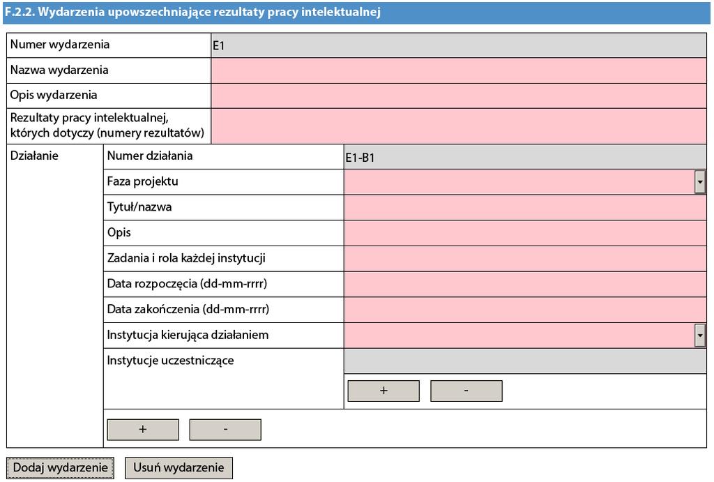 Część Działania związane z uczeniem się, nauczaniem i szkoleniami Szkolnictwo wyższe Menu rozwijane dla rodzaju działania nie obejmuje