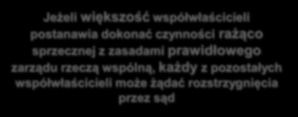 według wielkości udziałów Jeżeli większość współwłaścicieli postanawia dokonać czynności rażąco sprzecznej z zasadami