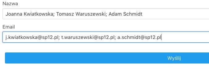 3. Wprowadzone dane powinny być zatwierdzone przyciskiem wyślij. Uzupełnienie tabeli skutkuje utworzeniem dzienników klasowych o liczbie uczniów zgodnie z wprowadzonymi danymi.