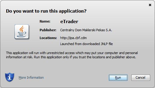 Pobieranie pliku etrader.jnlp Po uruchomieniu pliku etrader.