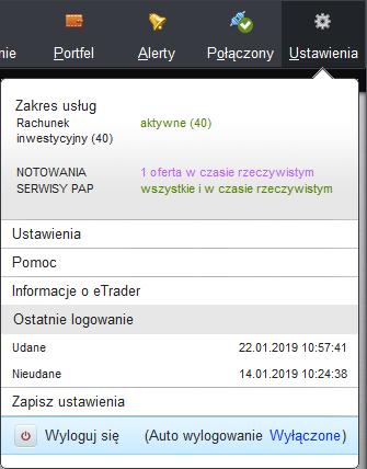 Kliknij w ikonę skrótu Ustawienia i wybierz opcję Wyloguj się (Rys. 7.). Rys. 7. Opcja Wyloguj się w ustawieniach.