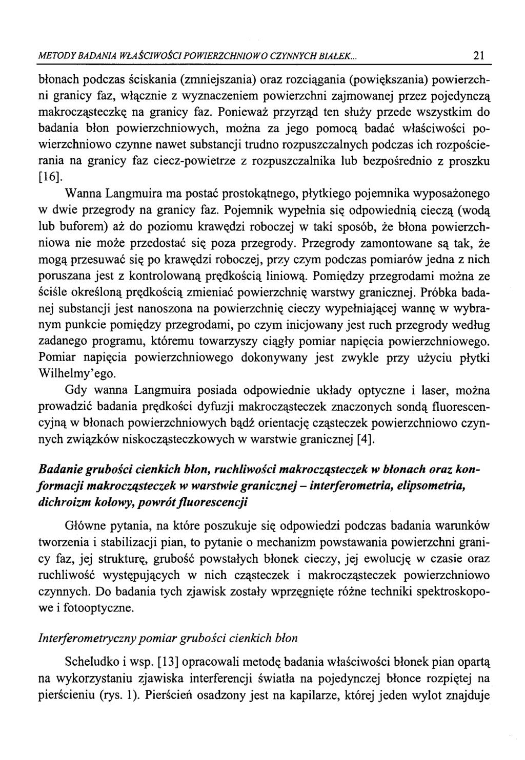 METODY BADANIA WŁAŚCIWOŚCI POWIERZCHNIOWO CZYNNYCH BIAŁEK.
