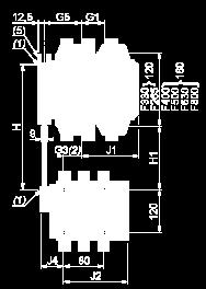 5 48.5 67 48.5 67 LA9 FG4F 137 155.5 53 73 54 69 LA9 FG4G 139.5 159.5 53 73 53 73 Assembly B (4) 4 x Ø6.5 for LC1 F265. (5) Mechanical interlock guide bracket.