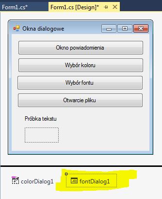 przeciągnięciu na Form1 pojawi się on na