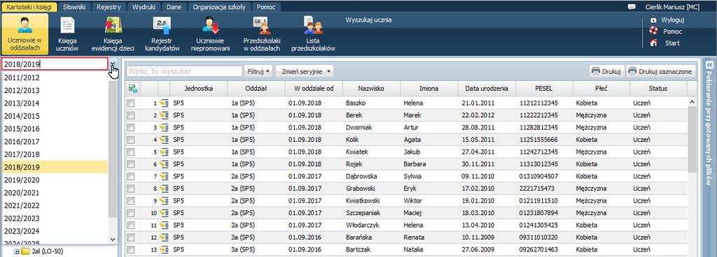 poziomu dziennika oddziału (w module Dziennik).