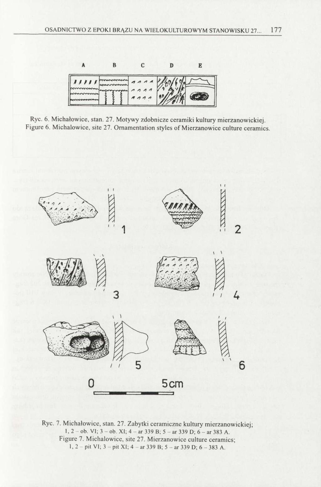 OSADNICTWO Z EPOKI BRĄZU NA WIELOKULTUROWYM STANOWISKU 27... 177 Ryc. 6. Michałowice, stan. 27. Motywy zdobnicze ceramiki kultury mierzanowickiej. Figure 6. Michałowice, site 27.