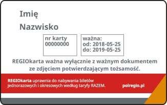 Wzór REGIOkarty może zawierać dodatkowe symbole lub oznaczenia, co nie ma wpływu