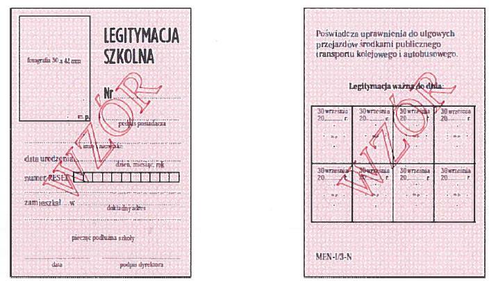 Wzór nr 14 do nr 20, 29 LEGITYMACJA SZKOLNA DLA NIEPEŁNOSPRAWNYCH UCZNIÓW SZKÓŁ PODSTAWOWYCH I PONADPODSTAWOWYCH DLA DZIECI I MŁODZIEŻY, Z WYJĄTKIEM SZKÓŁ POLICEALNYCH DLA MŁODZIEŻY Legitymacje