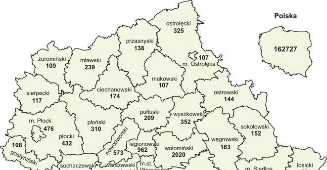 wołomińskim (2020) i piaseczyńskim (1523);