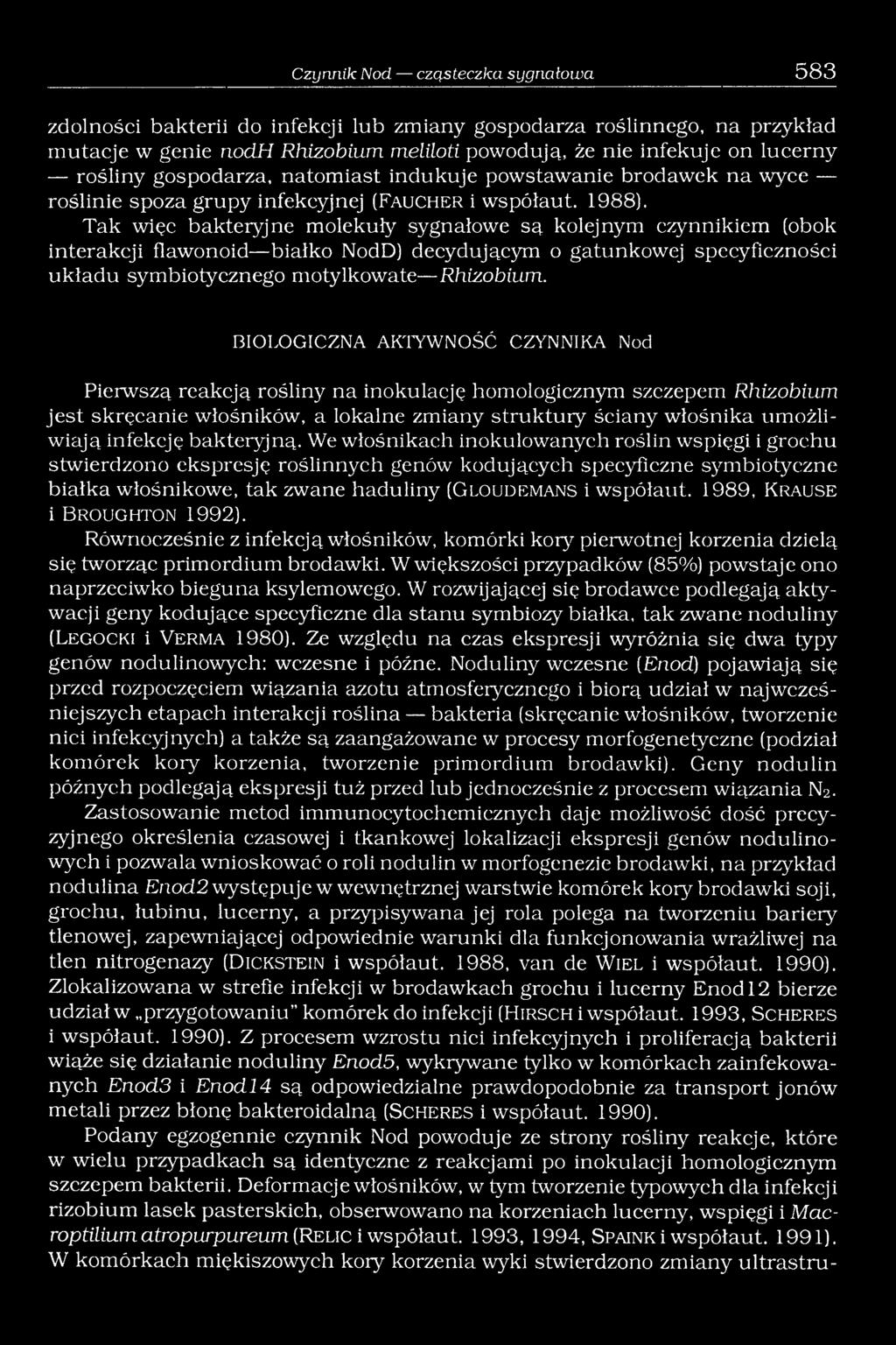 Tak więc bakteryjne molekuły sygnałowe są kolejnym czynnikiem (obok interakcji flawonoid białko NodD) decydującym o gatunkowej specyficzności układu symbiotycznego motylkowate Rhizobium.