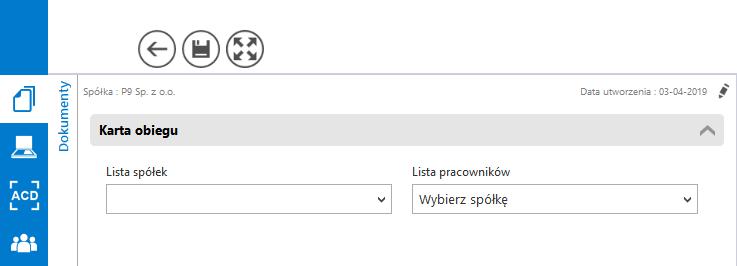 pracowników wyświetlana (inicjowana) jest zgodnie z konfiguracją wartość Wybierz spółkę Dodanie dokumentu Po wskazaniu