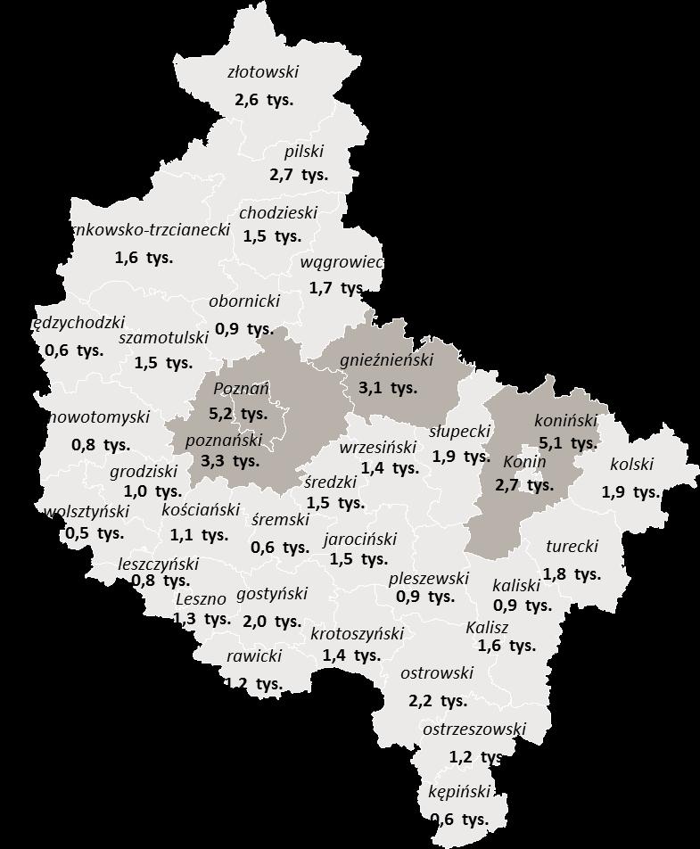 LICZBA OSÓB BEZROBOTNYCH W POWIATACH (W TYS.