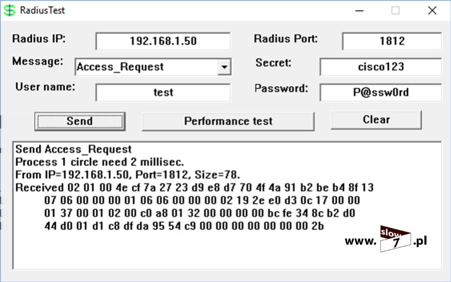 44 (Pobrane z slow7.pl) Wiemy, że serwer RADIUS działa i odbiera żądania klientów, tak więc spróbujmy wykonać logowanie na routerze. Proces logowania z wykorzystaniem routera przebiegł prawidłowo.