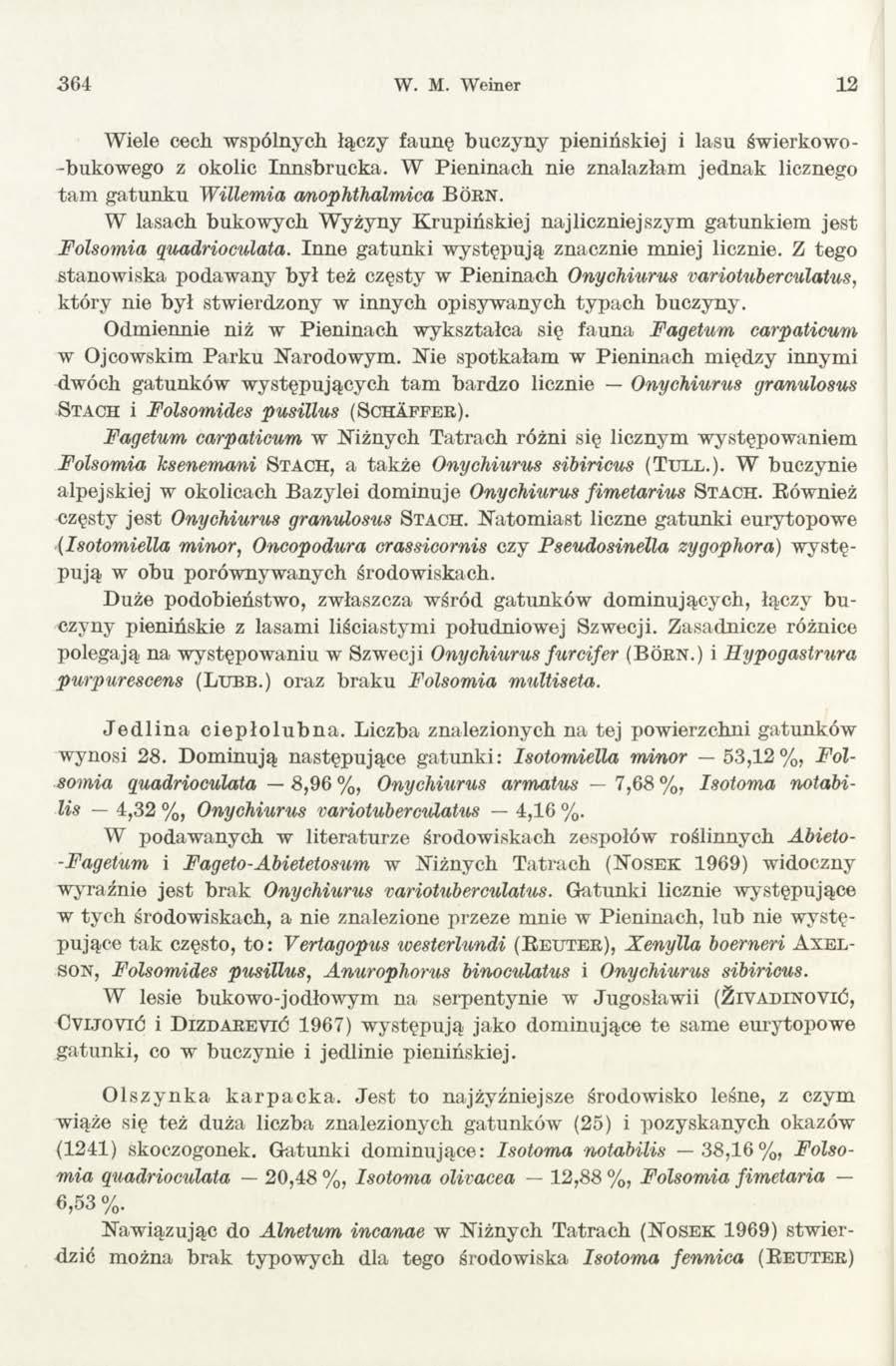 3 6 4 W. M. W einer 12 Wiele cech wspólnych łączy faunę buczyny pienińskiej i lasu świerkowo- -bukowego z okolic Innsbrucka.