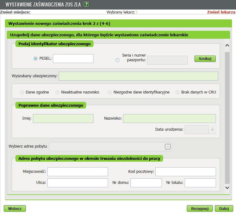e-zla na Platformie Usł ug Elektronicznych ZUS www.zus.pl 2 Sprawdź albo podaj dane pacjenta Wpisz numer PESEL pacjenta. Po kliknięciu [Szukaj] system wyszuka dane.