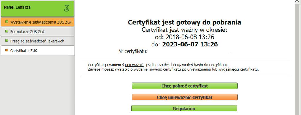 e-zla na Platformie Usł ug Elektronicznych ZUS www.zus.pl Po otrzymaniu informacji o tym, że certyfikat jest gotowy do pobrania, wejdź w zakładkę [Certyfikat z ZUS].