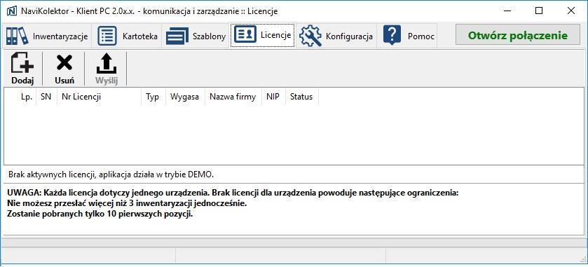 1 Wprowadzanie licencji do programu NaviKolektor Klient PC Po zainstalowaniu oprogramowanie NaviKolektor pracuje w trybie demo.