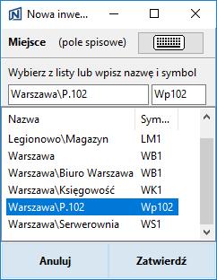 Aby użyć istniejącego już miejsca użytkowania należy dwukrotnie kliknąć daną pozycję a następnie wybrać przycisk Zatwierdź.