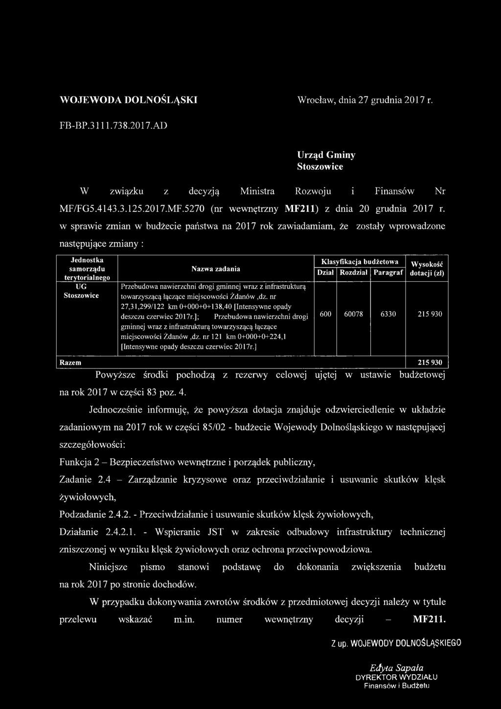 ]; Przebudowa nawierzchni drogi gminnej wraz z infrastrukturą towarzyszącą łączące miejscowości Żdanów,dz.